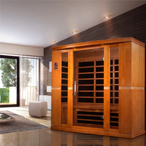 Dynamic Bergamo 4-person Low EMF FAR Infrared Sauna (Honey Dark Stain) INFRARED SAUNA Dynamic Saunas