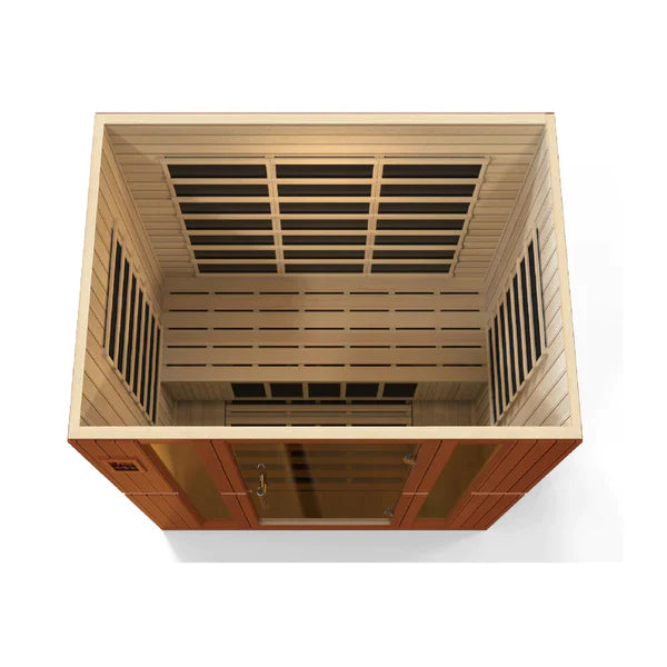 Dynamic Bergamo 4-person Low EMF FAR Infrared Sauna (Honey Dark Stain) INFRARED SAUNA Dynamic Saunas