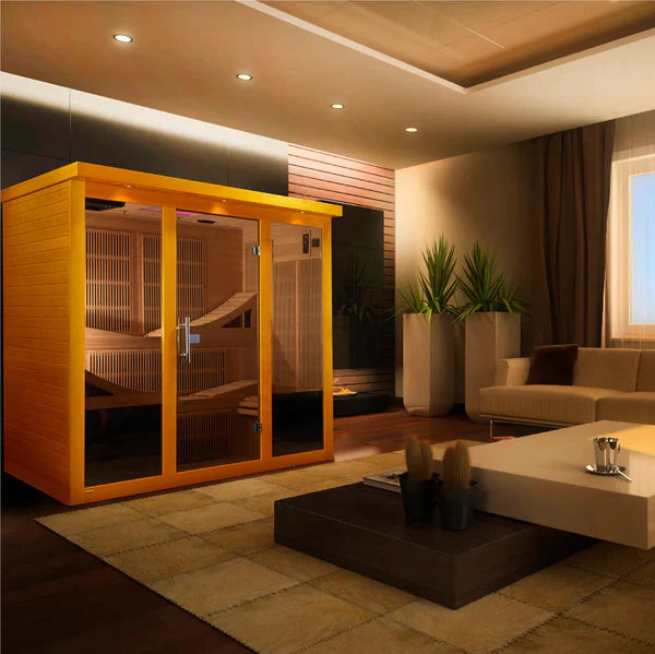 Dynamic Monaco 6-Person Ultra Low EMF Far Infrared Sauna (Honey Dark Stain Finish) DYN-6996-01 INFRARED SAUNA Dynamic Saunas