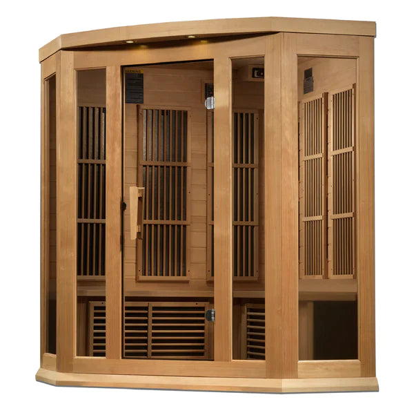 Maxxus 3 Person Corner Near Zero EMF FAR Infrared Sauna (Natural Canadian Hemlock) INFRARED SAUNA Maxxus Saunas
