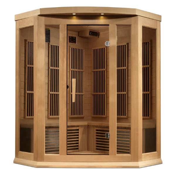 Maxxus 3 Person Corner Near Zero EMF FAR Infrared Sauna (Natural Canadian Hemlock) INFRARED SAUNA Maxxus Saunas
