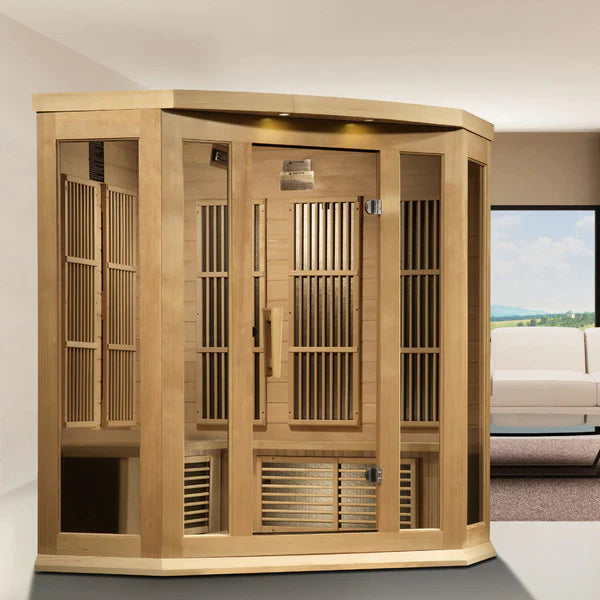 Maxxus 3 Person Corner Near Zero EMF FAR Infrared Sauna (Natural Canadian Hemlock) INFRARED SAUNA Maxxus Saunas