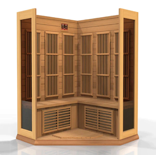 Maxxus 3 Person Low EMF FAR Corner Infrared Sauna (Canadian Red Cedar) INFRARED SAUNA Maxxus Saunas