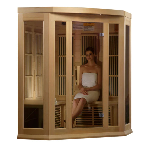 Maxxus 3 Person Low EMF Corner FAR Infrared Sauna (Natural Canadian Hemlock) INFRARED SAUNA Maxxus Saunas