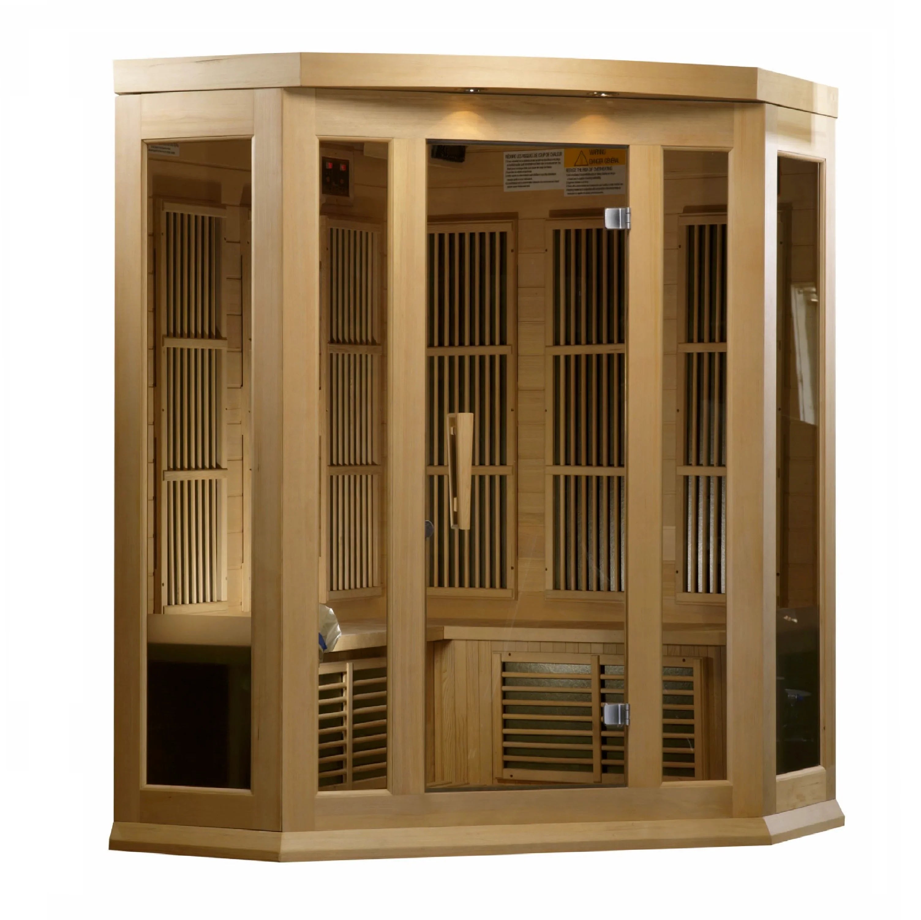 Maxxus 3 Person Low EMF Corner FAR Infrared Sauna (Natural Canadian Hemlock) INFRARED SAUNA Maxxus Saunas