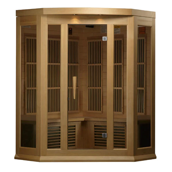 Maxxus 3 Person Low EMF Corner FAR Infrared Sauna (Natural Canadian Hemlock) INFRARED SAUNA Maxxus Saunas