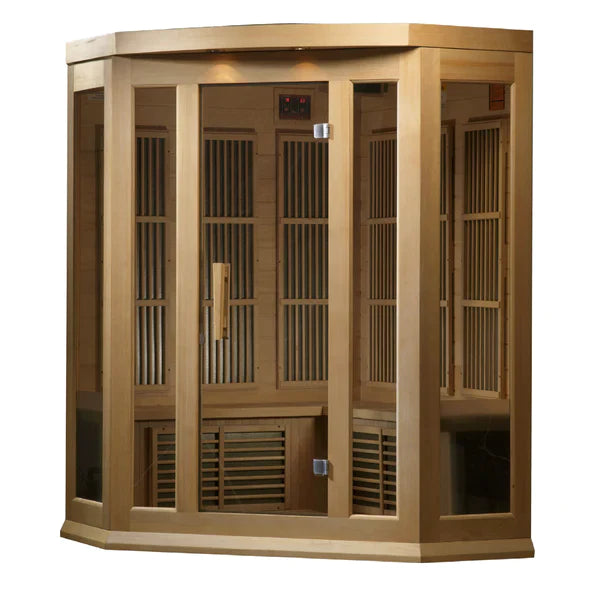 Maxxus 3 Person Low EMF Corner FAR Infrared Sauna (Natural Canadian Hemlock) INFRARED SAUNA Maxxus Saunas