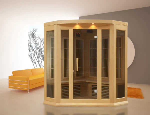 Maxxus 3 Person Low EMF Corner FAR Infrared Sauna (Natural Canadian Hemlock) INFRARED SAUNA Maxxus Saunas
