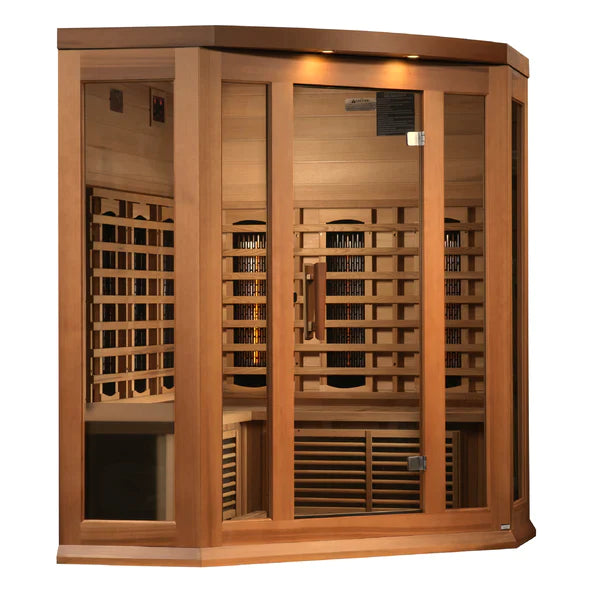 Maxxus 3-Person Corner Full Spectrum Near Zero EMF FAR Infrared Sauna (Canadian Red Cedar) INFRARED SAUNA Maxxus Saunas