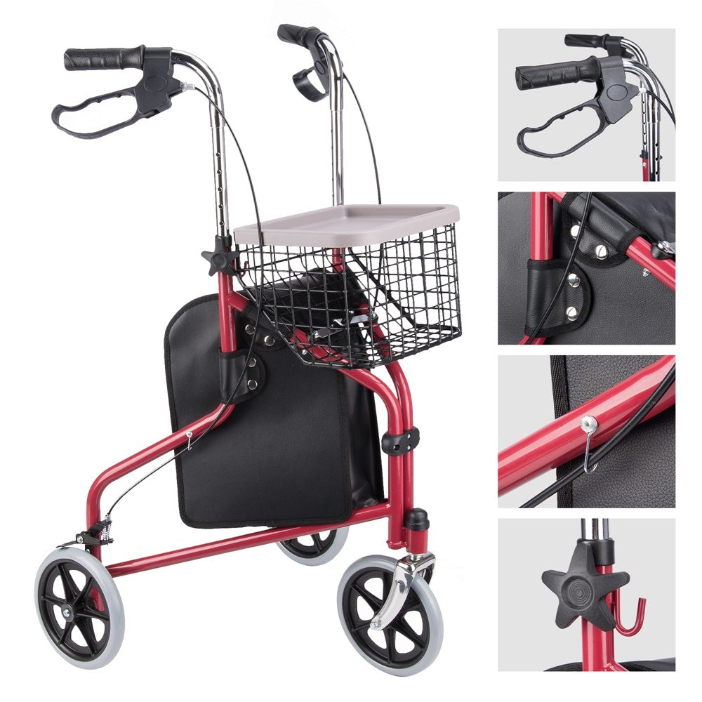 Drive Medical 3 Wheel Rollator, Two side Handles Drive Medical