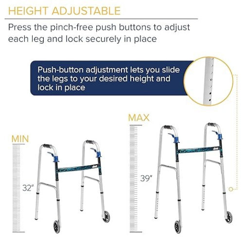 Drive Medical Walker Folding Trigger Release Adult with 5 inch Wheel walking aid Drive Medical