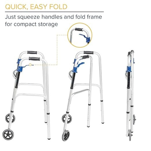 Drive Medical Walker Folding Trigger Release Adult with 5 inch Wheel walking aid Drive Medical