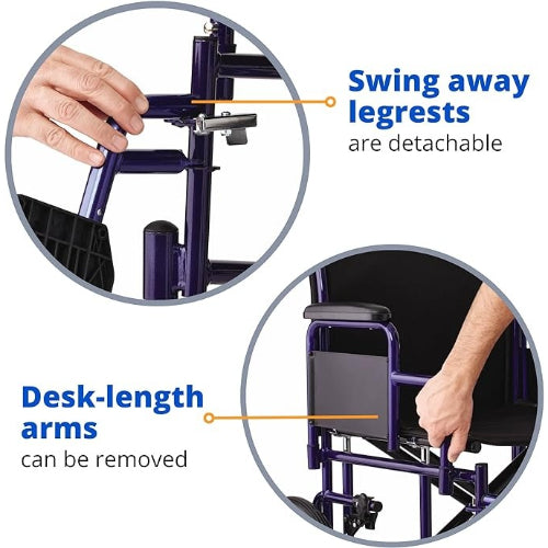 Drive Medical Transport Wheelchair Bariatric 22 Wide Blue Drive Medical