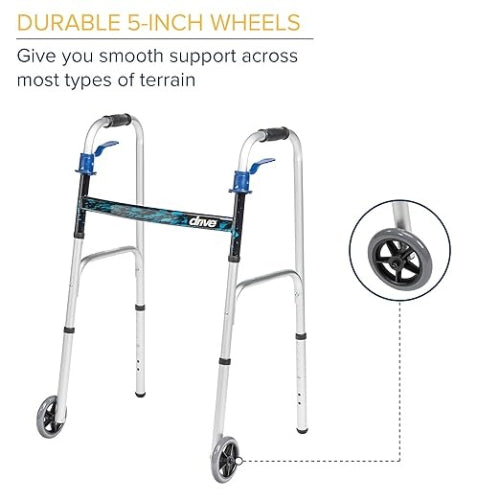 Drive Medical Walker Folding Trigger Release Adult with 5 inch Wheel walking aid Drive Medical