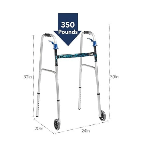 Drive Medical Walker Folding Trigger Release Adult with 5 inch Wheel walking aid Drive Medical