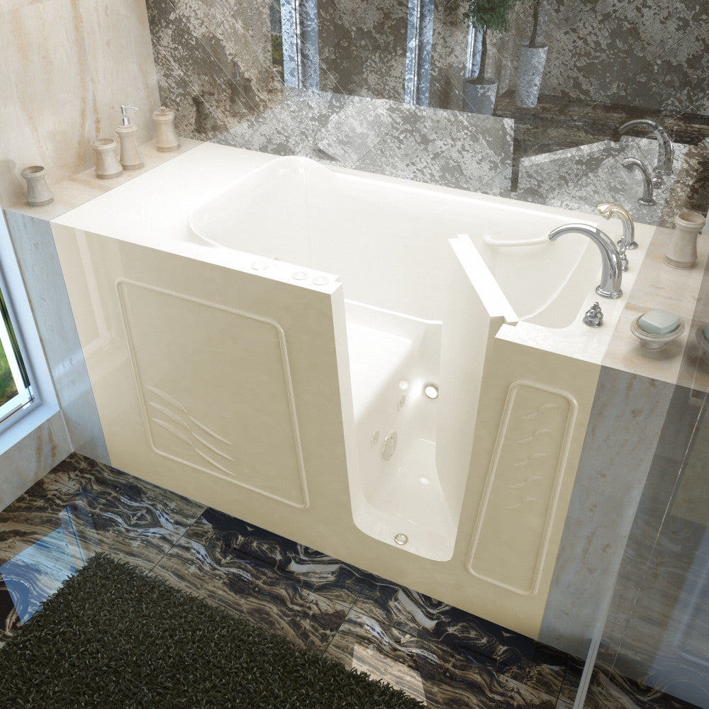 MediTub 3060WI Walk-In-Tub 30 x 60 Bathtub, Whirpool & Air Jets Add-Ons Walk-in-Tub MediTub Whirlpool Jetted Biscuit Right