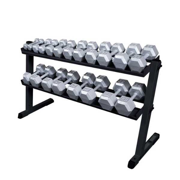 Body Solid GDR60 2 Tier Dumbbell Rack 2 Tier Dumbbell Rack Body-Solid Rack and 5-50 Lb. Cast Iron Dumbbell Set