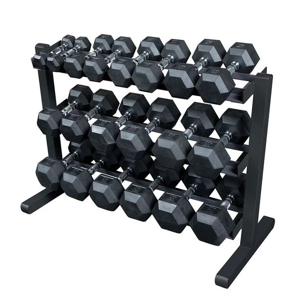 Body Solid 5-50 Lb Hex Rubber Dumbbell Set With GDR363B Rack Dumbbell Packages Body-Solid