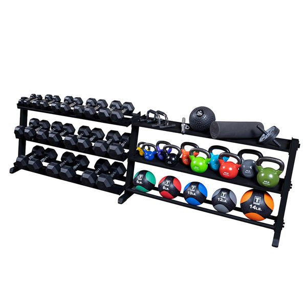 Body Solid 5-50lb Hex Rubber Dumbbell Set With GDR60B Rack Dumbbell Packages Body-Solid