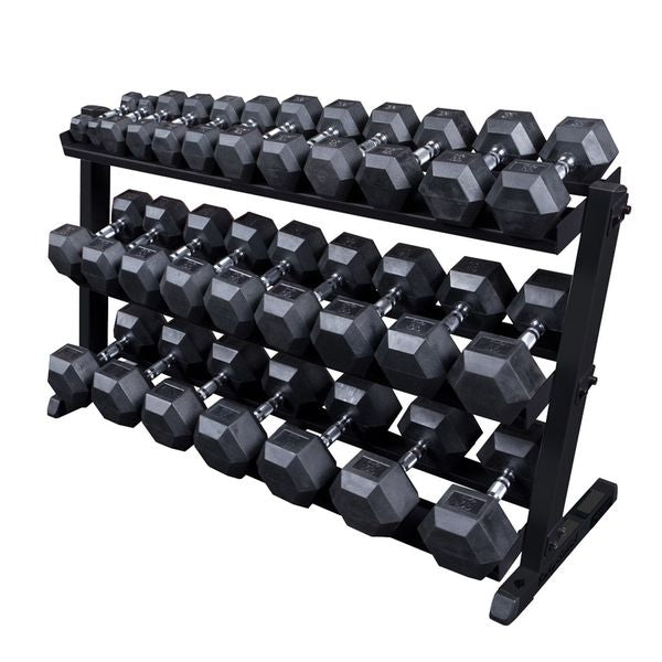 Body Solid 5-50lb Hex Rubber Dumbbell Set With GDR60B Rack Dumbbell Packages Body-Solid