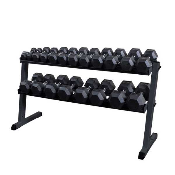 Body Solid GDR60 2 Tier Dumbbell Rack 2 Tier Dumbbell Rack Body-Solid Rack and 5-50 Lb. Rubber Dumbbell Set