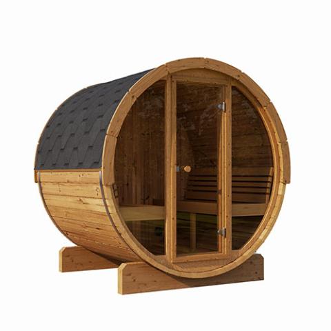 SaunaLife Model E8G 6-Person Outdoor Sauna Barrel Glass Front Outdoor Sauna SaunaLife   