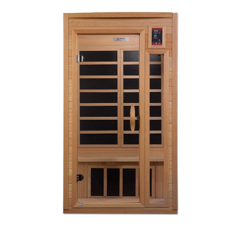 Golden Designs Geneva Elite 1-2-person PureTech™ Near Zero EMF FAR Infrared Sauna (Canadian Hemlock) Saunas Golden Designs