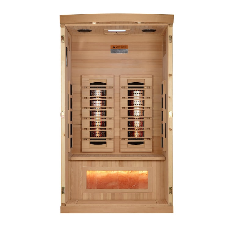 Golden Designs 1-2-Person Full Spectrum PureTech Near Zero EMF FAR Infrared Sauna with Himalayan Salt(Canadian Hemlock) Saunas Golden Designs