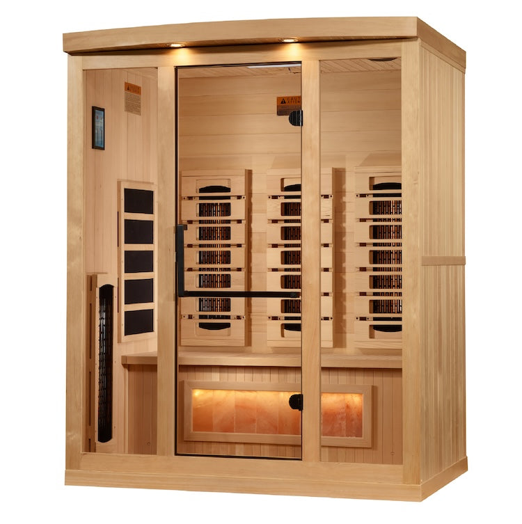 Golden Designs 2025 3-Person Full Spectrum PureTech™ Near Zero EMF FAR Infrared Sauna with Himalayan Salt (Canadian Hemlock) Saunas Golden Designs