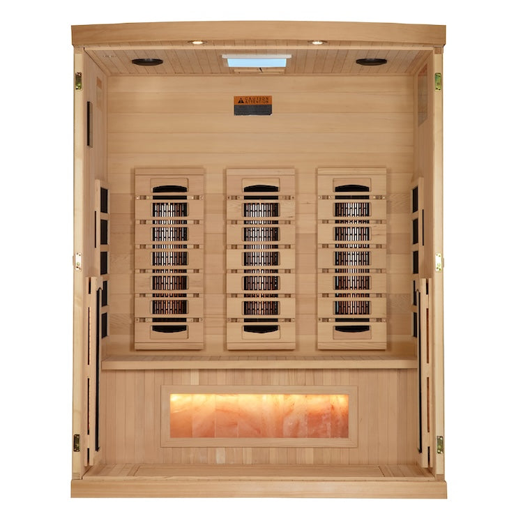 Golden Designs 2025 3-Person Full Spectrum PureTech™ Near Zero EMF FAR Infrared Sauna with Himalayan Salt (Canadian Hemlock) Saunas Golden Designs