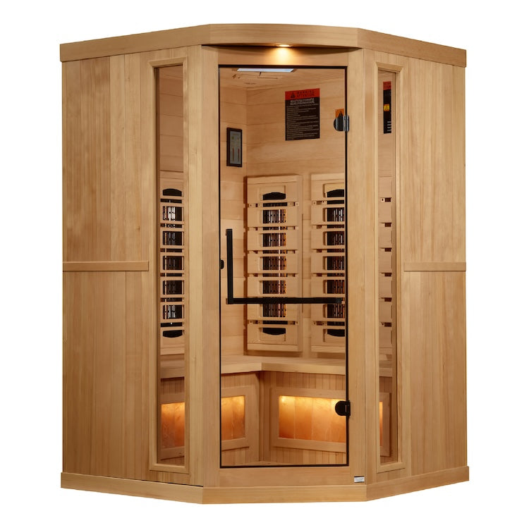 Golden Designs 3-Person Corner Full Spectrum PureTech™ Near Zero EMF FAR Infrared Sauna with Himalayan Salt (Canadian Hemlock) Saunas Golden Designs Default Title