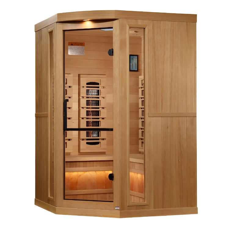 Golden Designs 3-Person Corner Full Spectrum PureTech™ Near Zero EMF FAR Infrared Sauna with Himalayan Salt (Canadian Hemlock) Saunas Golden Designs