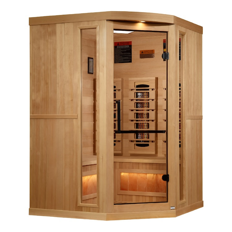 Golden Designs 3-Person Corner Full Spectrum PureTech™ Near Zero EMF FAR Infrared Sauna with Himalayan Salt (Canadian Hemlock) Saunas Golden Designs