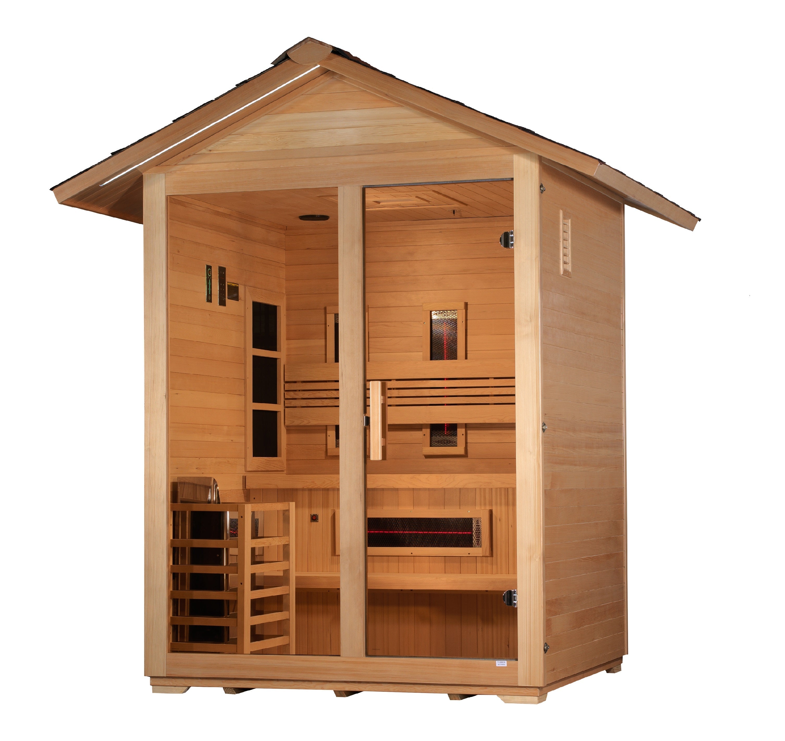 Golden Designs "Carinthia" 3 Person Hybrid (PureTech™ Full Spectrum IR or Traditional Stove) Outdoor Sauna (Heater Included)  Golden Designs Saunas   