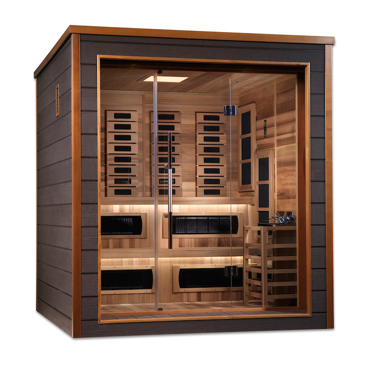 Golden Designs Karlstad 6 Person Outdoor-Indoor PureTech™ Hybrid Full Spectrum Sauna- Infrared + Traditional - Canadian Red Cedar Interior Saunas Golden Designs