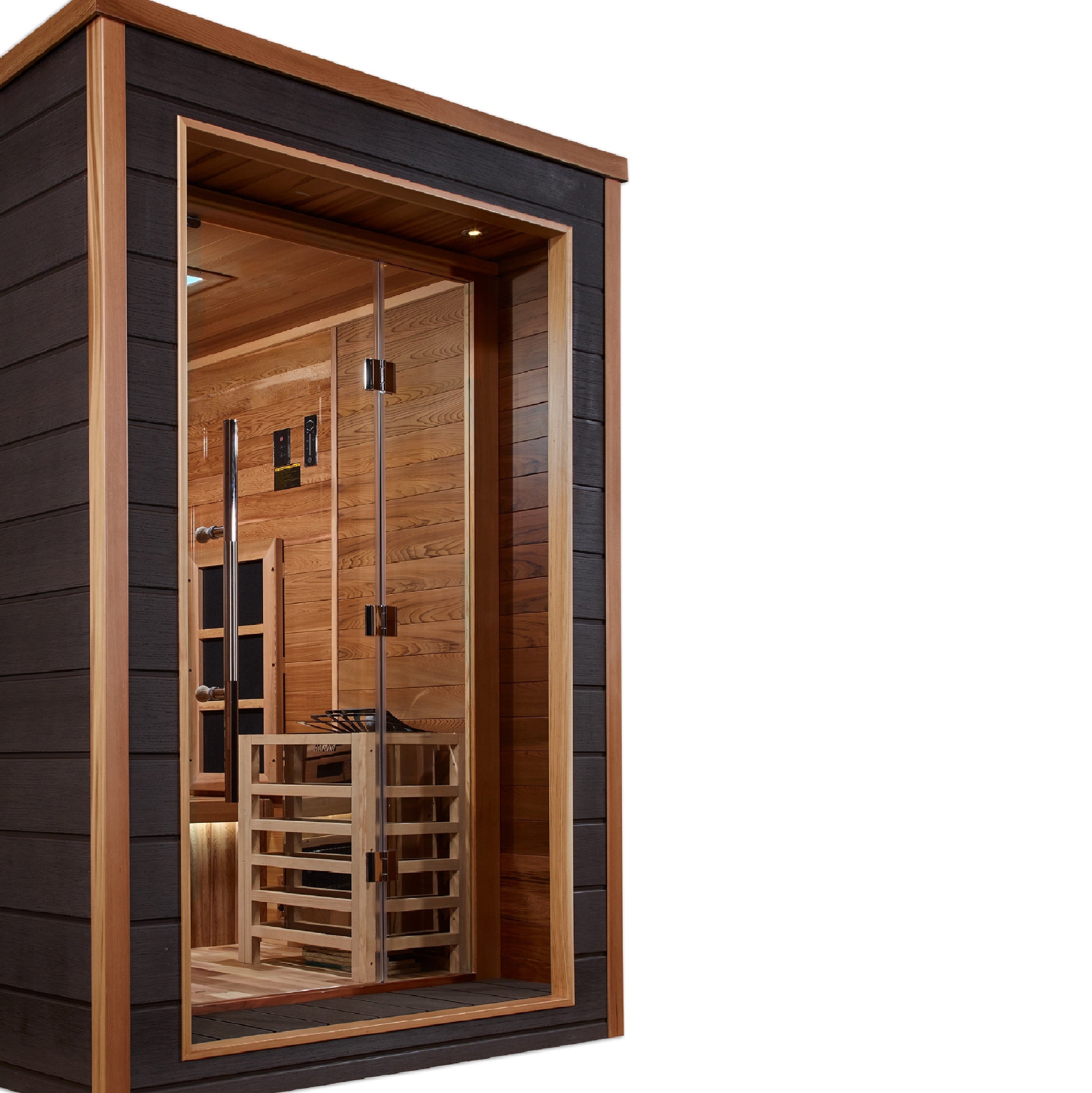Golden Designs Karlstad 6 Person Outdoor-Indoor PureTech™ Hybrid Full Spectrum Sauna (GDI-8226-01) Barrel Steam Sauna Golden Designs Saunas   