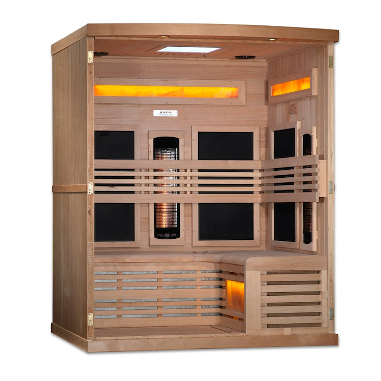 Golden Designs 3-Person Full Spectrum PureTech™ Near Zero EMF FAR Infrared Sauna with Himalayan Salt (Canadian Hemlock) Saunas Golden Designs