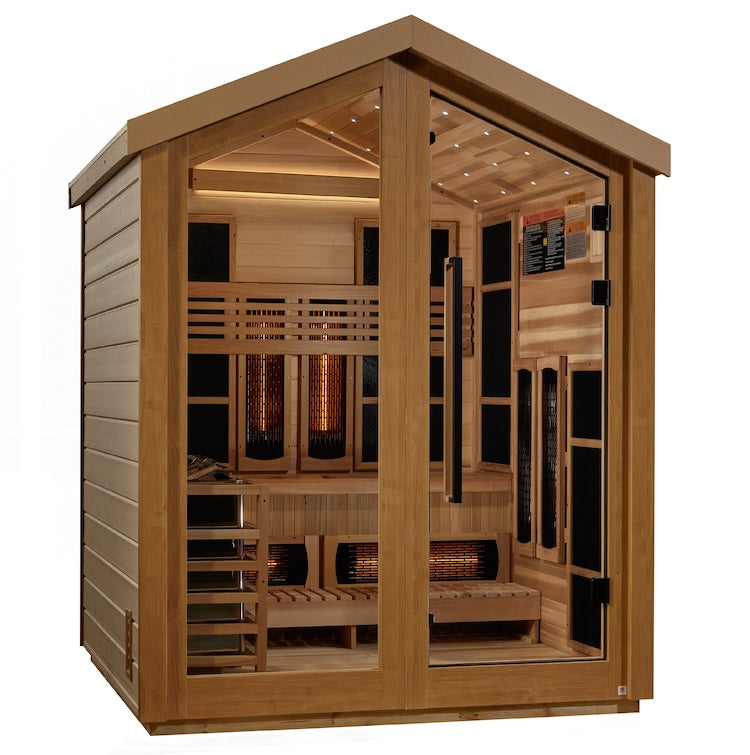 Golden Designs Loviisa 3 Person Hybrid (PureTech™ Full Spectrum IR or Traditional Stove) Outdoor Sauna - Canadian Red Cedar Interior Saunas Golden Designs