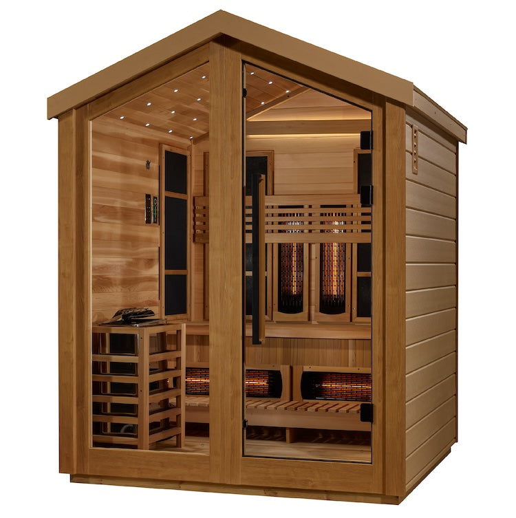 Golden Designs Loviisa 3 Person Hybrid (PureTech™ Full Spectrum IR or Traditional Stove) Outdoor Sauna - Canadian Red Cedar Interior Saunas Golden Designs