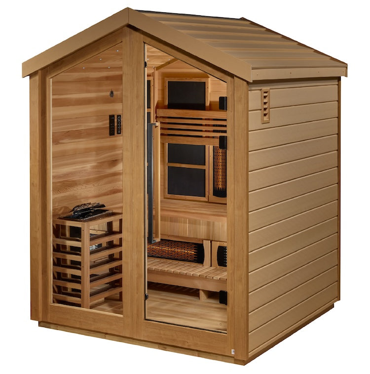 Golden Designs Loviisa 3 Person Hybrid (PureTech™ Full Spectrum IR or Traditional Stove) Outdoor Sauna - Canadian Red Cedar Interior Saunas Golden Designs