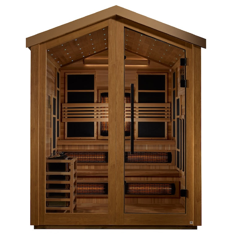 Golden Designs Kaskinen 6 Person Hybrid (PureTech™ Full Spectrum IR or Traditional Stove) Outdoor Sauna - Canadian Red Cedar Interior Saunas Golden Designs Default Title