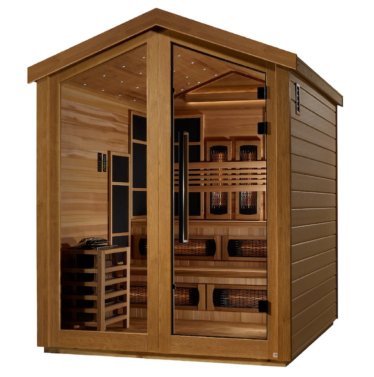 Golden Designs Kaskinen 6 Person Hybrid (PureTech™ Full Spectrum IR or Traditional Stove) Outdoor Sauna - Canadian Red Cedar Interior Saunas Golden Designs