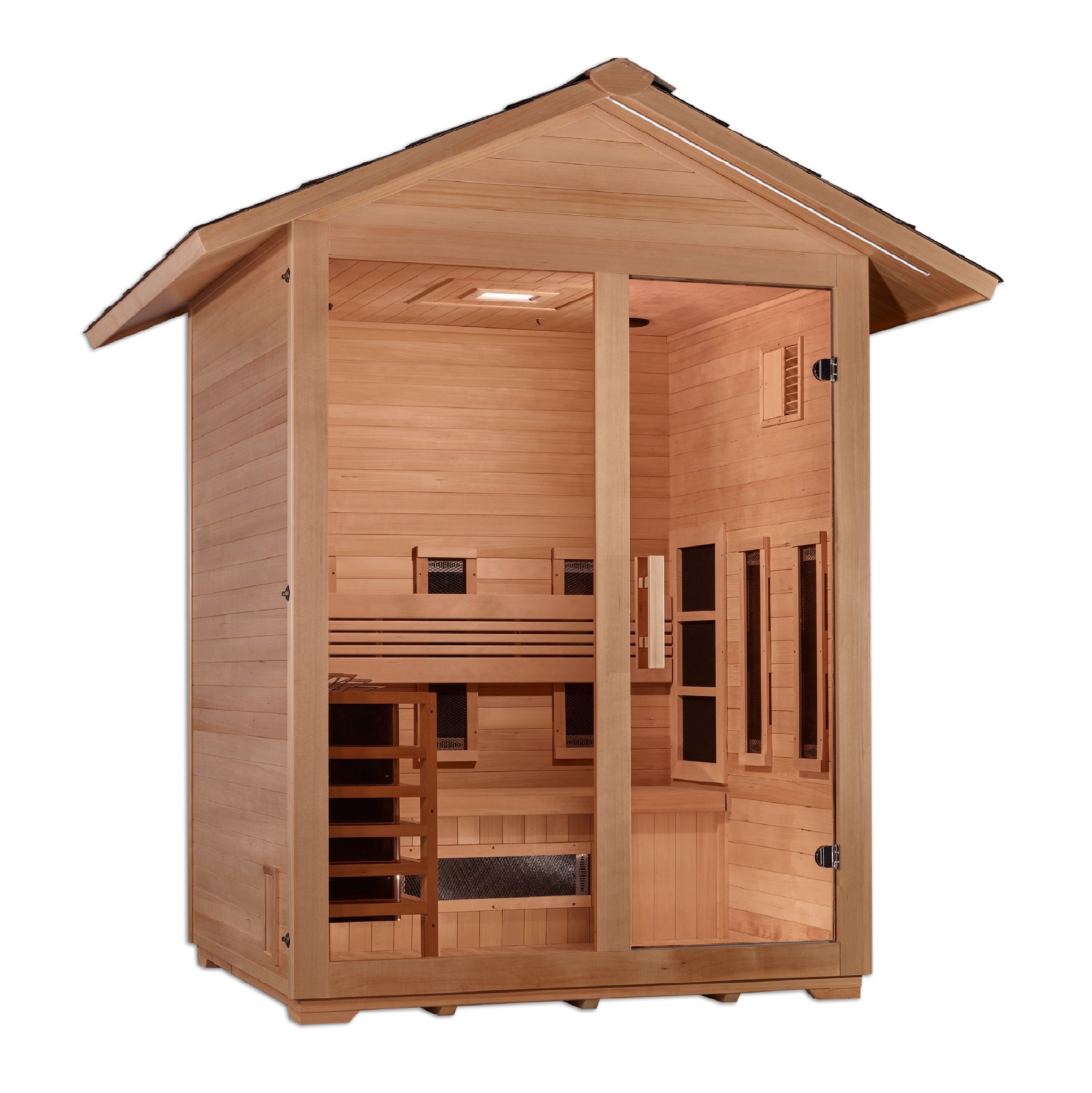 Golden Designs Carinthia 3 Person Hybrid (PureTech™ Full Spectrum IR or Traditional Stove) Outdoor Sauna - Canadian Hemlock Saunas Golden Designs Default Title