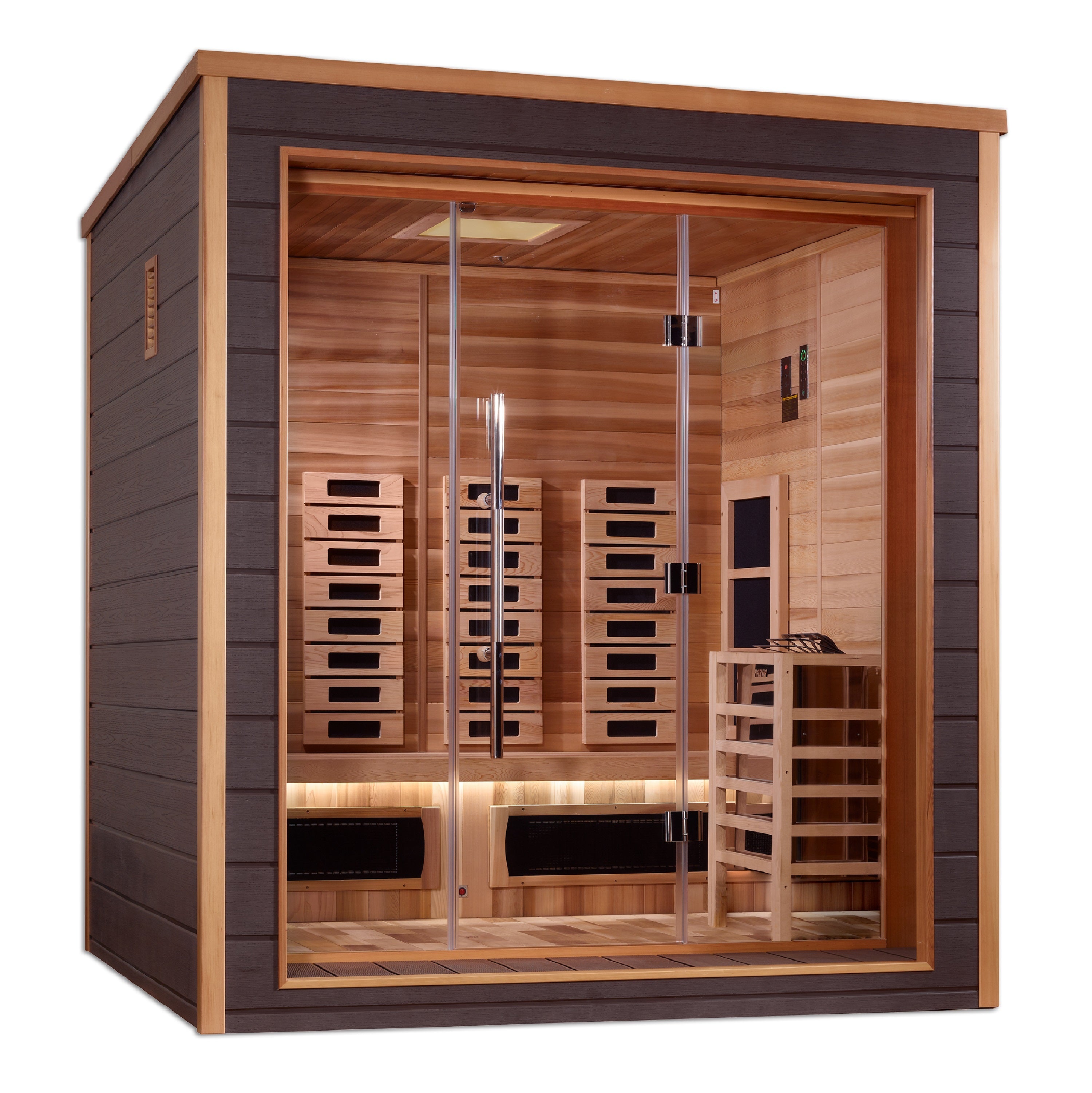 Golden Designs Visby 3 Person Outdoor-Indoor PureTech™ Hybrid Full Spectrum Sauna (GDI-8223-01) - Canadian Red Cedar Interior  Golden Designs Saunas Default Title  