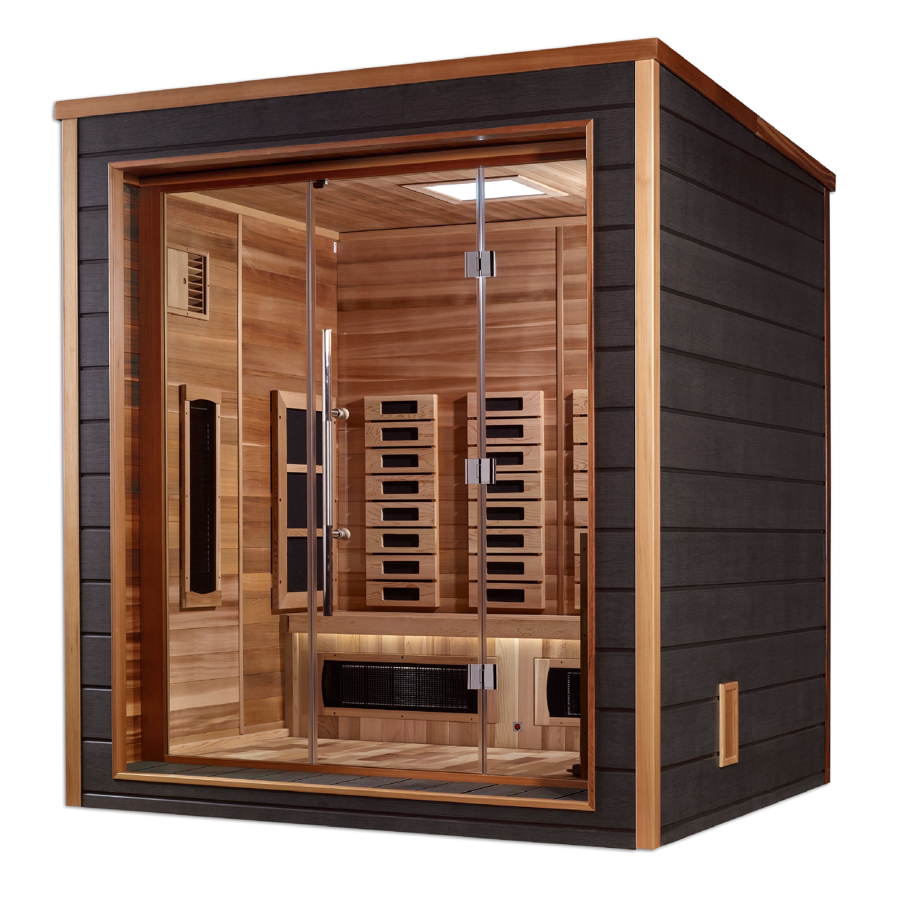 Golden Designs Visby 3 Person Outdoor-Indoor PureTech™ Hybrid Full Spectrum Sauna (GDI-8223-01) - Canadian Red Cedar Interior  Golden Designs Saunas   