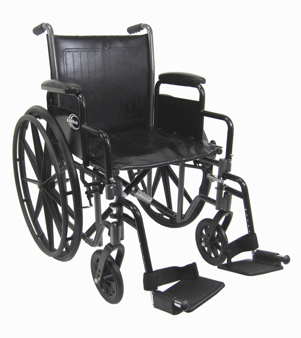 Karman KN-700T Height Adjustable Steel Wheelchair with Removable Armrest Standard Wheelchairs Karman Healthcare   