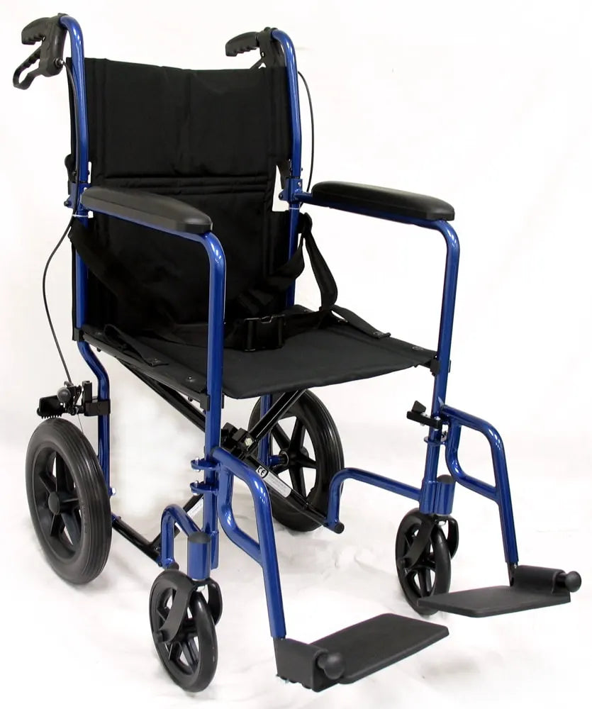 Karman LT-1000HB Lightweight Transport Chair with Hand Brakes and Removable Footrest transport wheelchairs Karman Healthcare Blue  