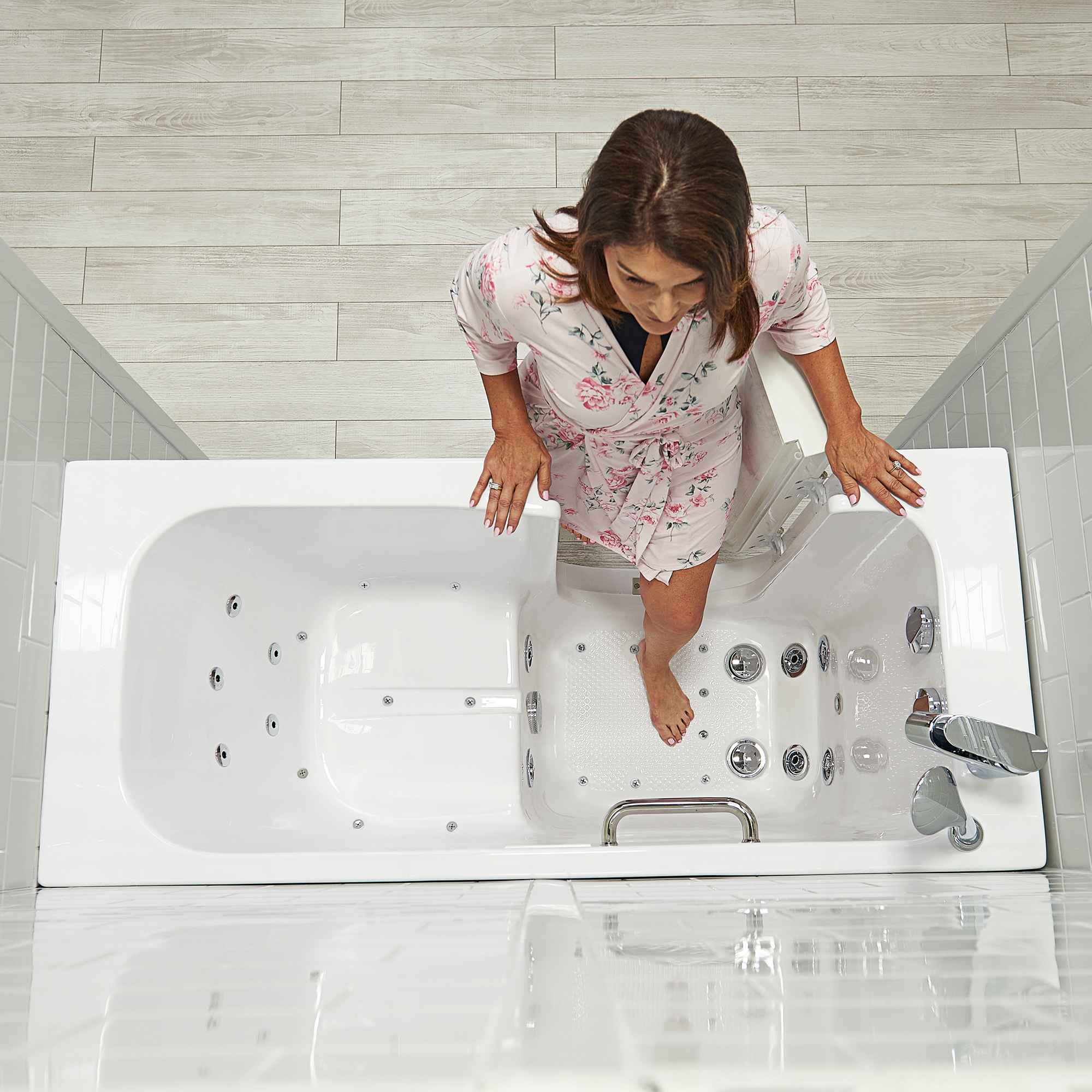 Ella Lounger 27"x60" Acrylic Air and Hydro Massage Walk-In Bathtub with Outward Swing Door, 2 Piece Fast Fill Faucet, 2" Dual Drain, Digital Controller Bath Tub Ella's Bubbles   