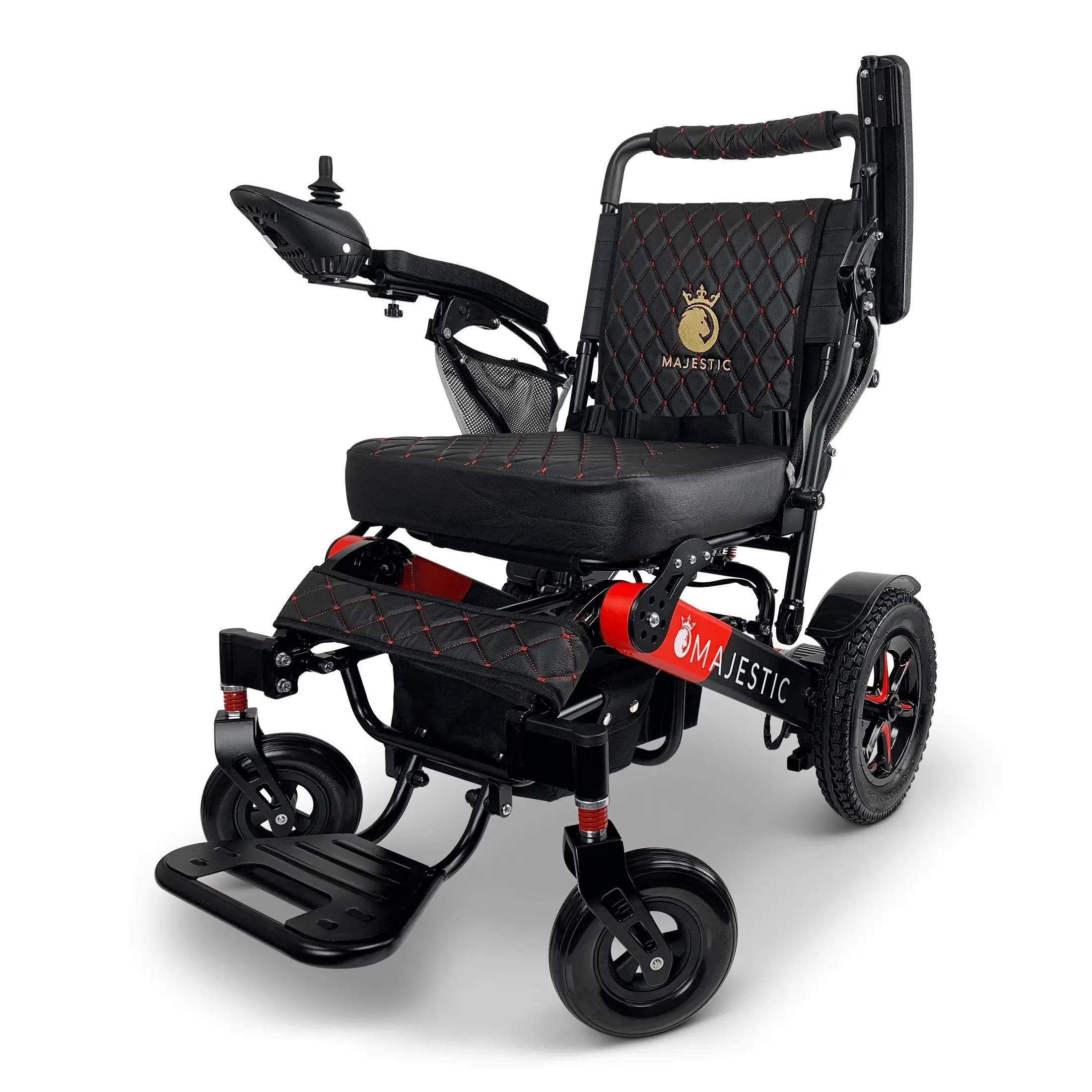ComfyGo Majestic IQ-7000 Manual Folding Remote Controlled Electric Wheelchair Electric Wheelchair ComfyGo Black & Red Black Up To 13 Miles - 12AH Battery