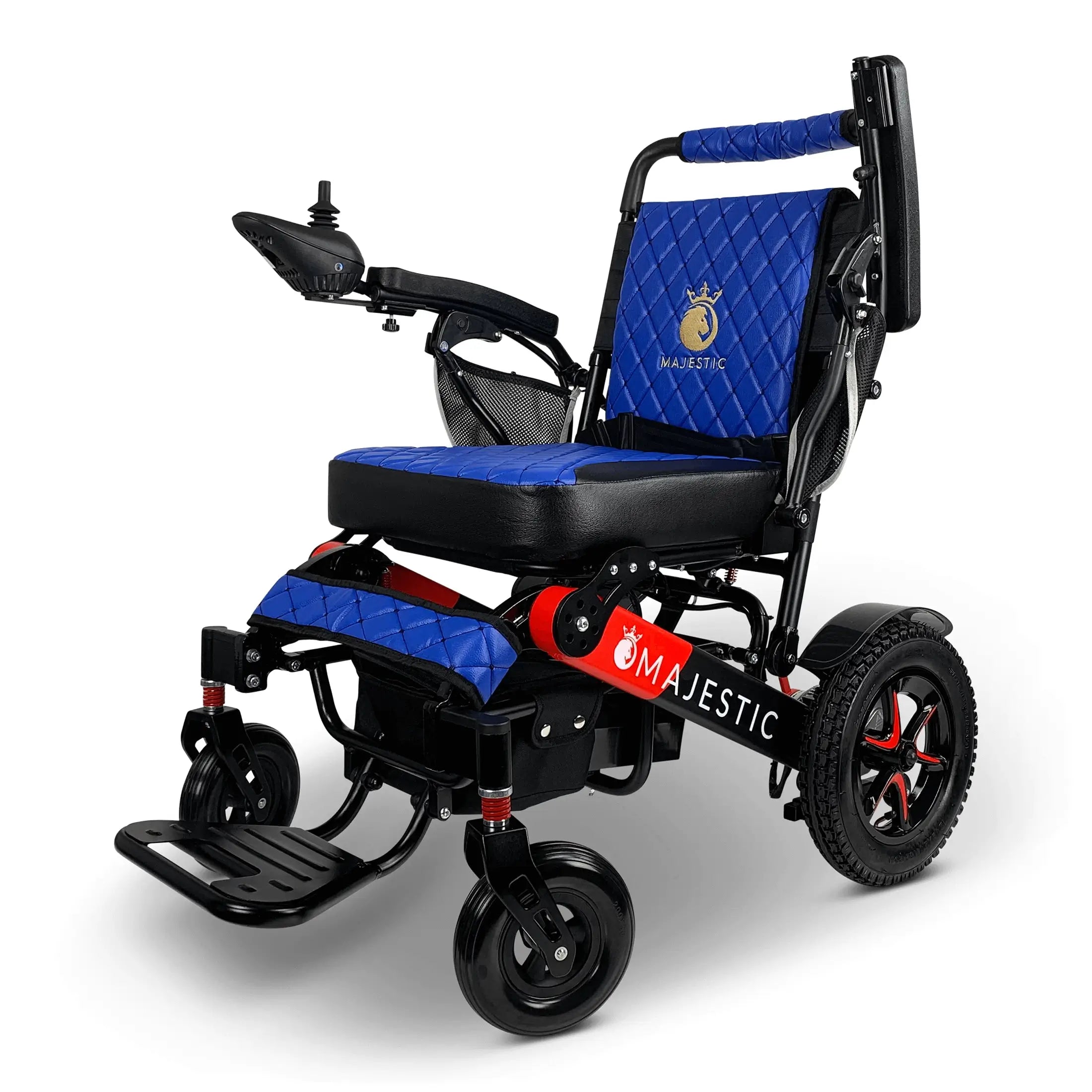 ComfyGo Majestic IQ-7000 Manual Folding Remote Controlled Electric Wheelchair Electric Wheelchair ComfyGo Black & Red Blue Up To 13 Miles - 12AH Battery
